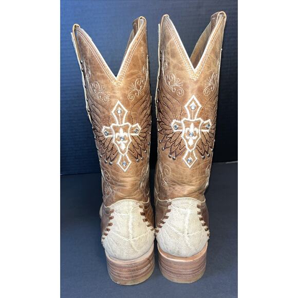 Aguila Real Men’s Embellished Brown Tan Long Toe Western Boots‎ US 7.5